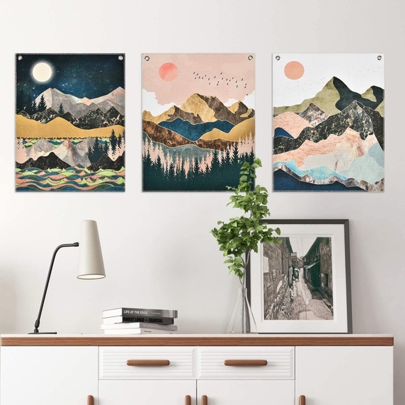 3 Set Boho Indie Retro Colorful Mountain Forest Outdoor Tapestry Art Room Decor - Picture 6 of 6